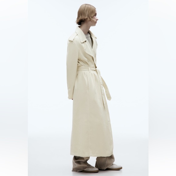 Zara BELTED COTTON TOPCOAT. Ecru. Size XS. New with Tags. - Picture 3 of 7